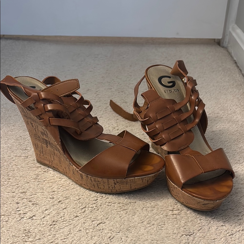 Guess Brown Chunky Heel Sandals